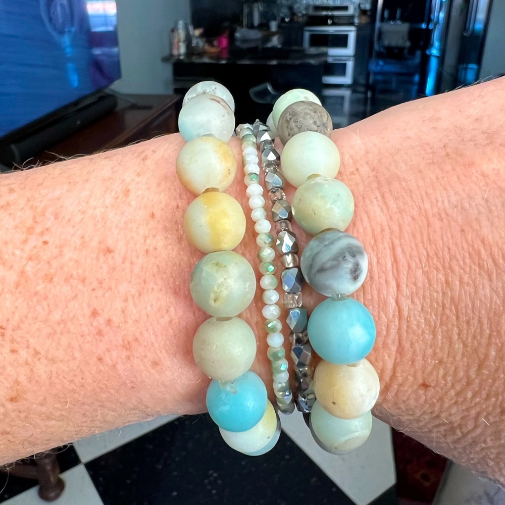Amazonite beaded bracelet stack
